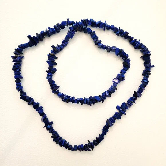 Polished Lapis Lazuli Chip Stone Necklace – 15” Drop - Picture 5 of 5